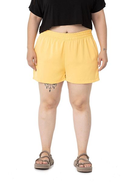 DISENTIS MODEST Yellow Large Size Elastic Waist Shorts - Side Pocket