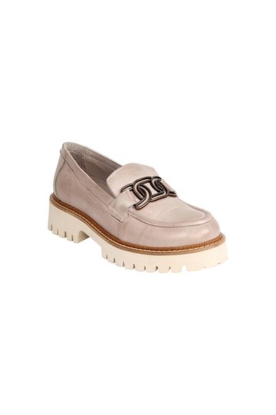 Mammamia D24Ya-3165 Silver Grey Skin Leather Women's Loafer Shoes