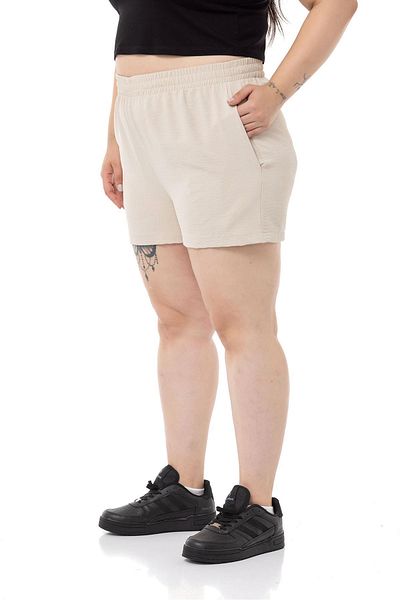 DISENTIS MODEST Plus Size Beige Shorts with Elastic Waist and Side Pockets