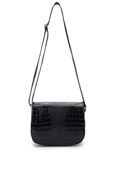 Tamer Tanca Women's Genuine Leather Black Crocodile Messenger Bag