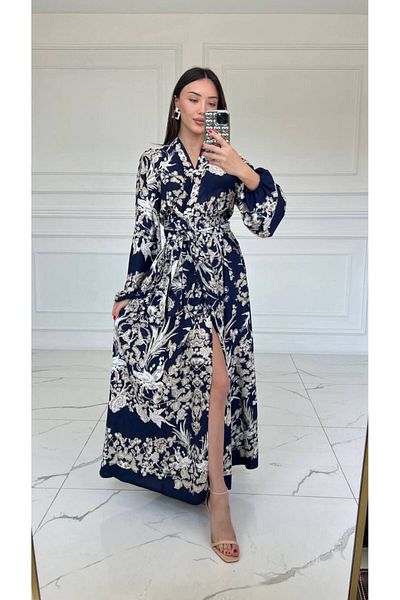 Laluvia Rochie cu model cu guler dublu bleumarin