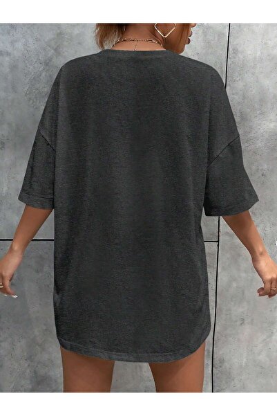 Revasser Unisex Kadın/Erkek BABE Renkli Özel Baskılı Oversize Pamuk Bisiklet Yaka Penye T-Shirt