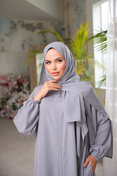 Nissra Ankanoor Grey Medina Μεταξωτό Φόρεμα Προσευχής με Σάλι Anka 255047