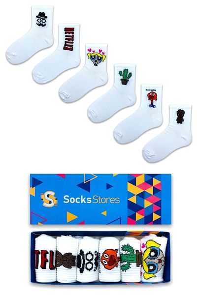 Socks Stores 6 Опаковки Дамски мъжки чорапи Смесени тематични бели детски чорапи Дълги шарени чорапи
