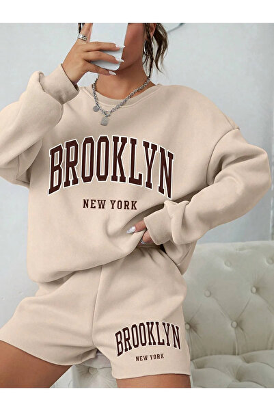 npLStore Žensko bež odelo Braun Brooklin Printed KSNUMKS Thread dukserica sa ...