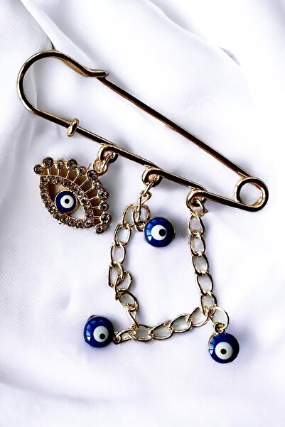 TAKIŞTIR Altın Renk Nazar Boncuk Detaylı Göz Figürlü Broş