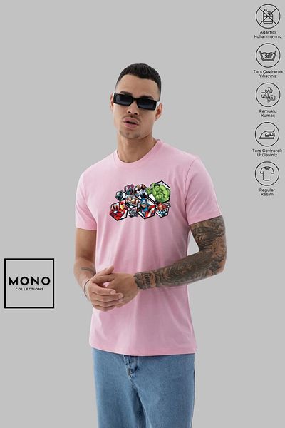 MONO COLLECTİON MONO COLLECTION Unisex Oversize Crew Neck Βαμβακερό κοντομάνικο μπλουζάκι με στάμπα χαρακτήρων Marvel