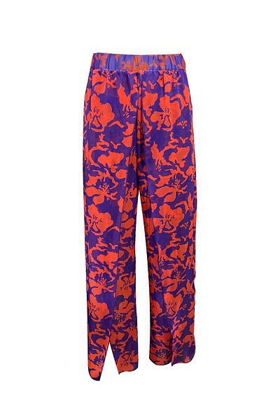 Bolder Lily Orange Purple Floral Pattern Slit Beach Pants
