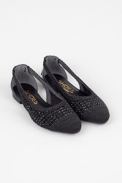 Adım Adım Women's Knitted Detail Open Sides Black Ballerinas