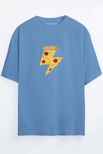 Harmandar Pizza Power Printed Unisex Μαύρο μπλουζάκι Oversize