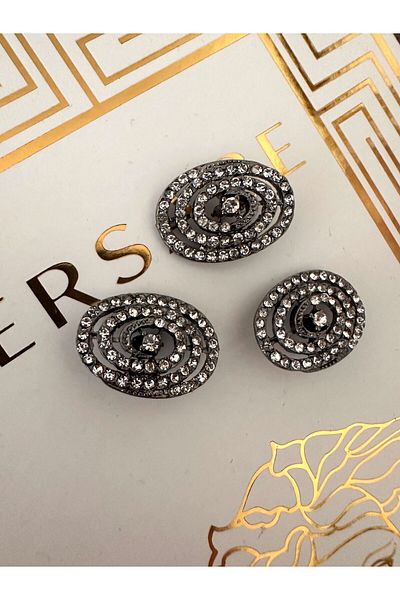 ODDA TASARIM ATÖLYESİ Oval crystal stone blacknickel metal 3 piece set (3cm)