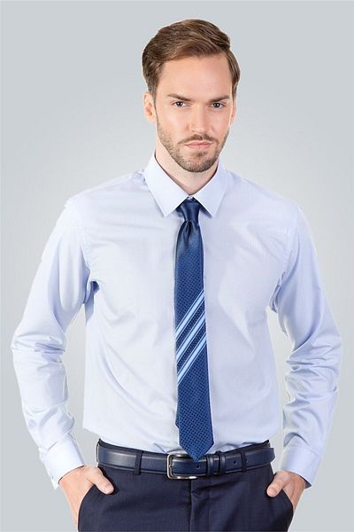 Tudors Cămașă albastră pentru bărbați, modernă, slim fit, din bumbac, ușor de călcat