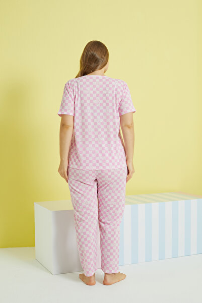 Siyah İnci multicolor Curve Plus Size Oversize Knitted Pajamas Set