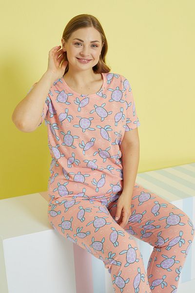Siyah İnci multicolor Curve Plus Size Oversize Knitted Pajamas Set