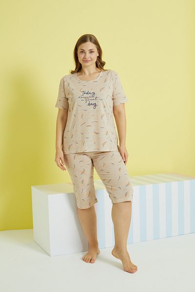 Siyah İnci Multi-colored Curve Large Size Oversize Capri Set
