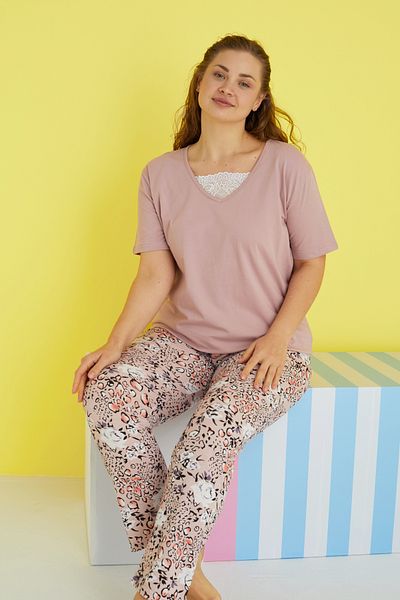 Siyah İnci multicolor Curve Plus Size Oversize Knitted Pajamas Set