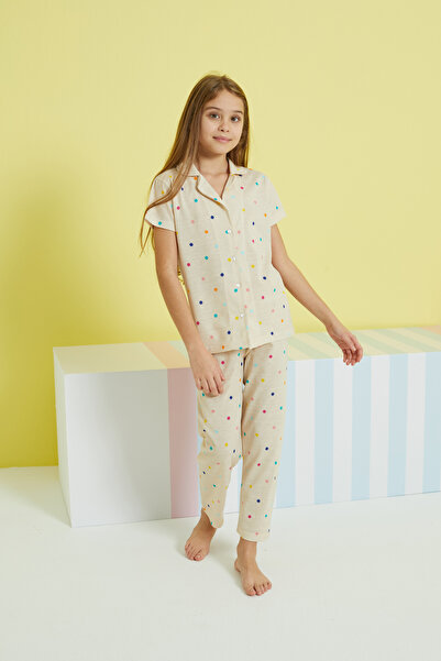 Siyah İnci multi-colored Knitted Buttoned Pajamas Set