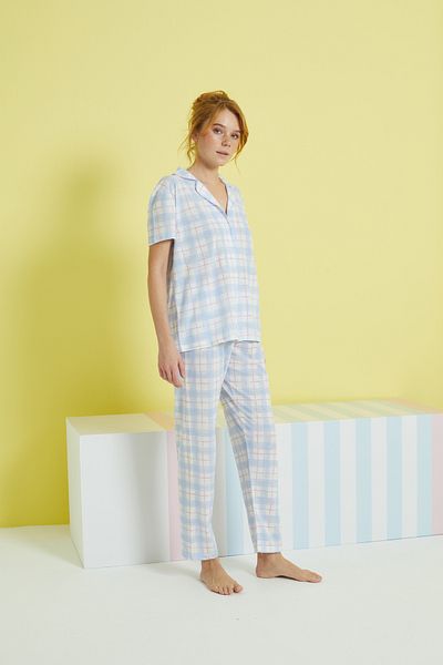 Siyah İnci multi-colored Knitted Buttoned Pajamas Set