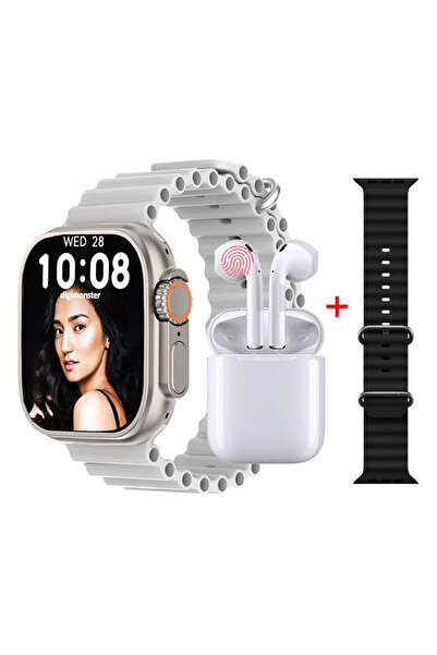 DigiMonster Ultra Plus Watch 8 Akıllı Saat + Bluetooth Kulaklık + Yedek Kordo...