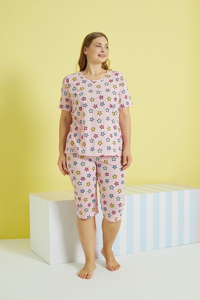 Siyah İnci Multi-colored Curve Large Size Oversize Capri Set