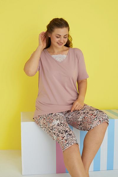 Siyah İnci Multi-colored Curve Large Size Oversize Capri Set