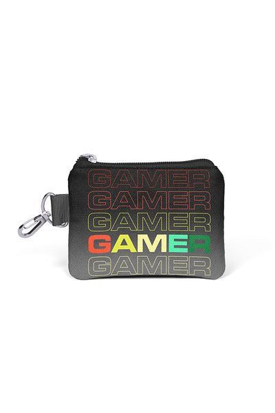 Coral High Gamer Patterned Black Gray Coin Purse - 21909