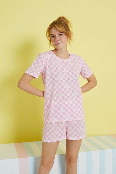 Siyah İnci Pink Multicolor Knitted Shorts Set