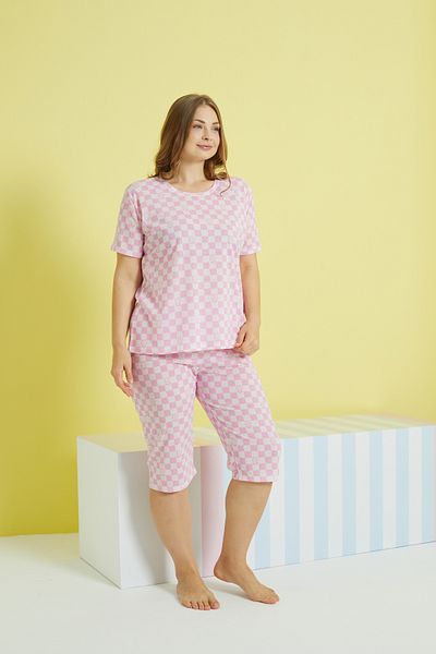 Siyah İnci Pink Multi-Colored Curve Large Size Oversize Capri Set