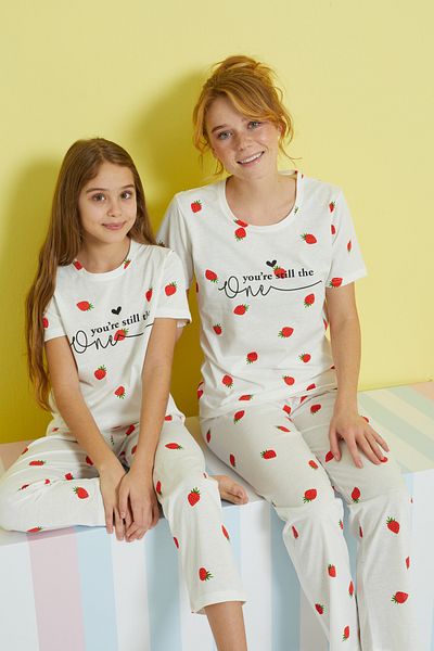 Siyah İnci Ecru Multicolor Knitted Pajama Set