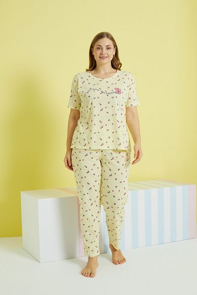 Siyah İnci multicolor Curve Plus Size Oversize Knitted Pajamas Set