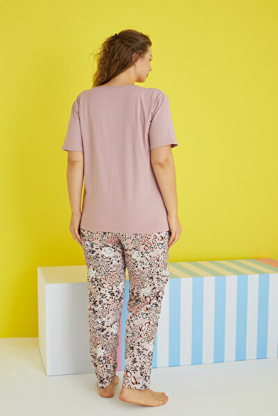 Siyah İnci multicolor Curve Plus Size Oversize Knitted Pajamas Set