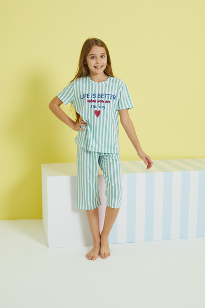 Siyah İnci çok renkli Örme Kapri Takım