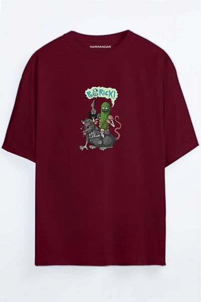 Harmandar Pickle Rick - Tricou supradimensionat unisex cu imprimeu Pickle Rick, negru - alb