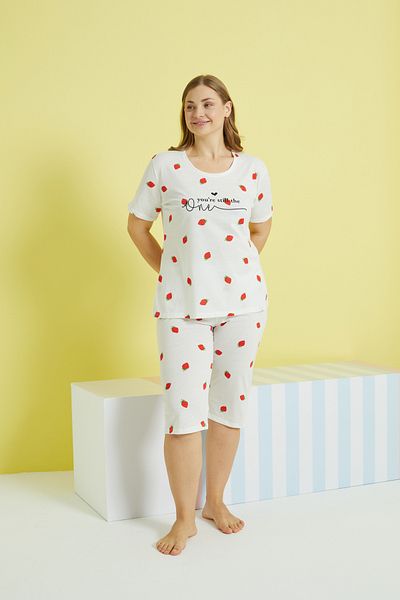 Siyah İnci Multi-colored Curve Large Size Oversize Capri Set