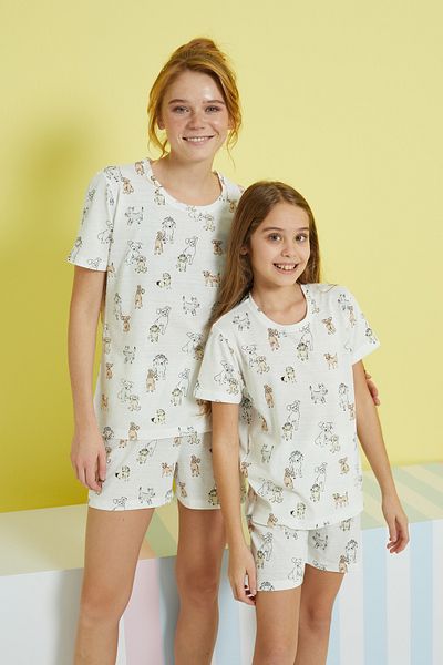 Siyah İnci Ecru Multicolor Knitted Shorts Set