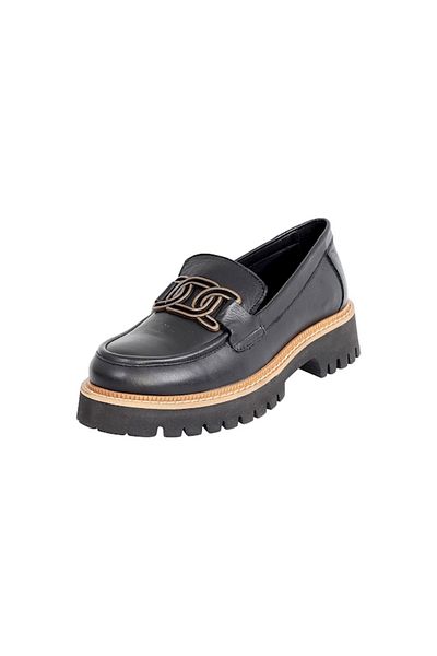 Mammamia D24Ya-3165 Black Skin Leather Women's Loafer Shoes