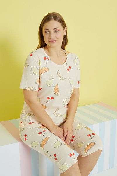 Siyah İnci Multi-colored Curve Large Size Oversize Capri Set
