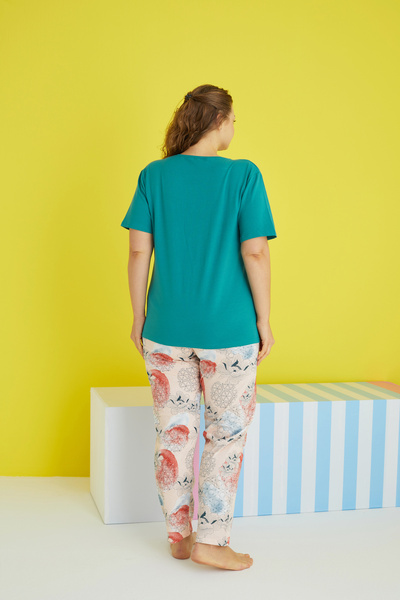 Siyah İnci többszínű Curve Plus Size King hosszúságú kötött pizsama szett