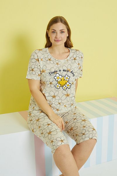 Siyah İnci Multi-colored Curve Large Size Oversize Capri Set