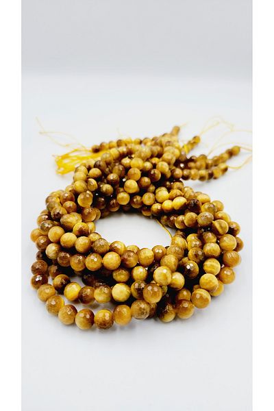 Yüksel Boncuk Σειρά από φυσική πέτρα 8 mm Yellow Tiger Eye Faceted Cut