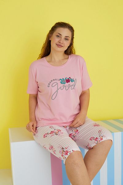 Siyah İnci Multi-colored Curve Large Size Oversize Capri Set
