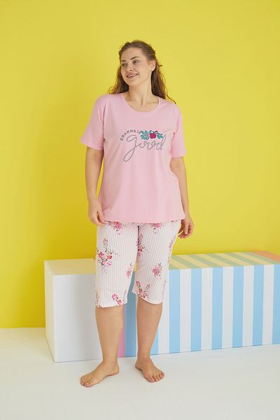 Siyah İnci Multi-colored Curve Large Size Oversize Capri Set