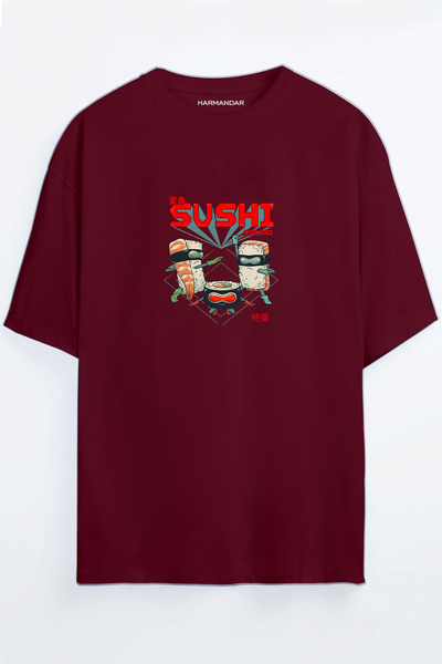 Harmandar Anime Sushi Ninja Squad Unisex černobílé oversize tričko s potiskem