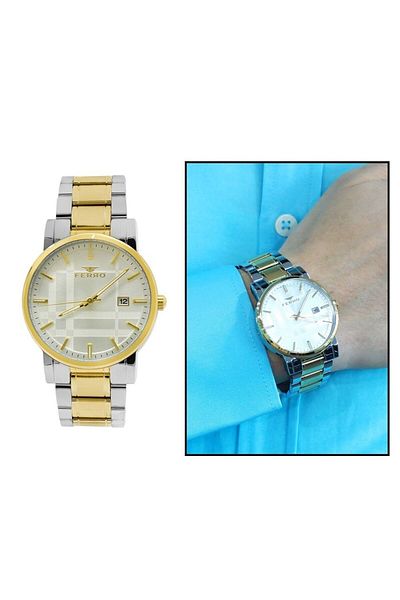 Tesbihane Ferro Gold-silver Color Steel Cord Men's Wrist Watch Th-f11183a-d