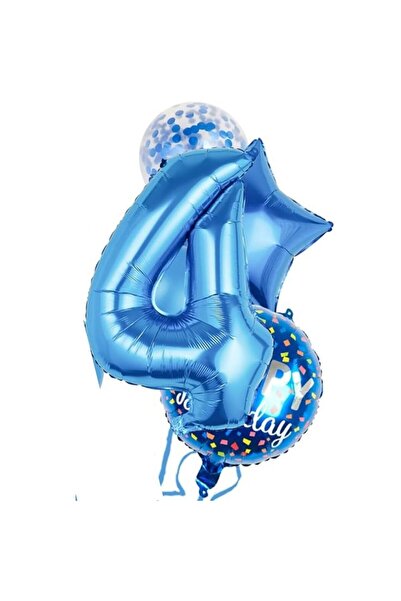 parti sürprizi عيد ميلاد سعيد لعمر 4 سنوات - مجموعة بالونات باللون الأزرق