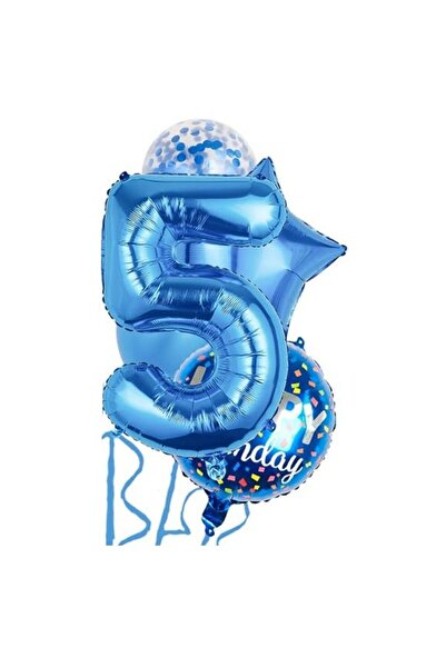 parti sürprizi Mavi 5 Yaş Happy Birthday Konfetili Balon Set