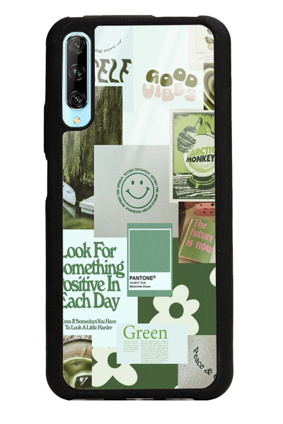Spoyi Huawei P Smart Pro Green Sticker Tasarımlı Glossy Telefon Kılıfı