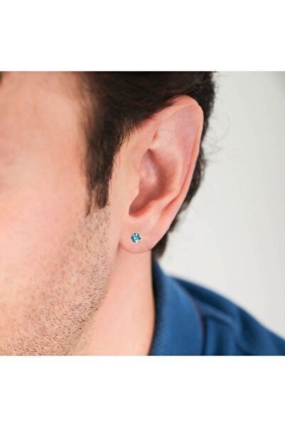 Market66 Turkuaz Zirkon Taşlı 4mm Mıknatıslı Deliksiz Fake Küpe Ufak Manyetik...