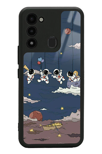Spoyi Tecno Spark 8C Salıncaklı Astronot Tasarımlı Glossy Telefon Kılıfı