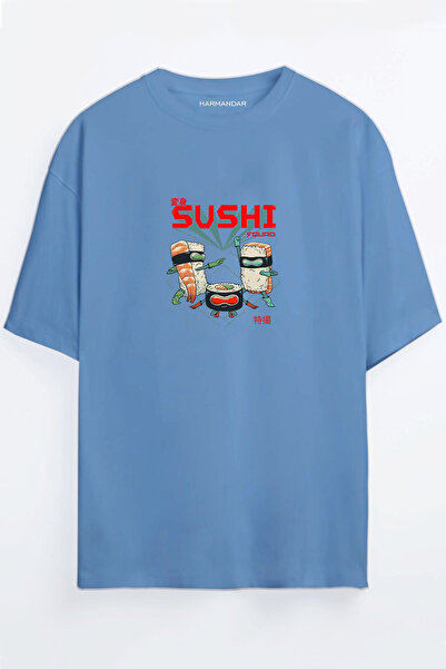 Harmandar Tricou oversize unisex negru - alb cu imprimeu Anime Sushi Ninja Squad
